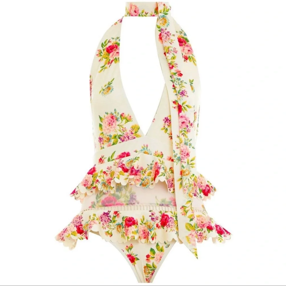 Zimmermann ruffle trim floral lace details swimsuit sz - Picture 5 of 17